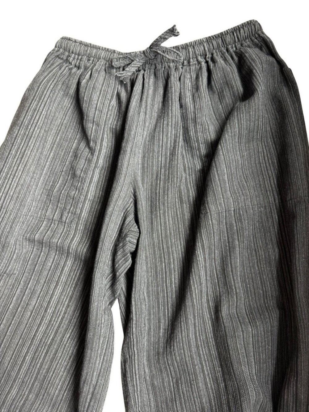 Zootzu Cotton Balloon Bloomer Pants Gray Stripe Tie Hem Lagenlook Boho M - Picture 5 of 7